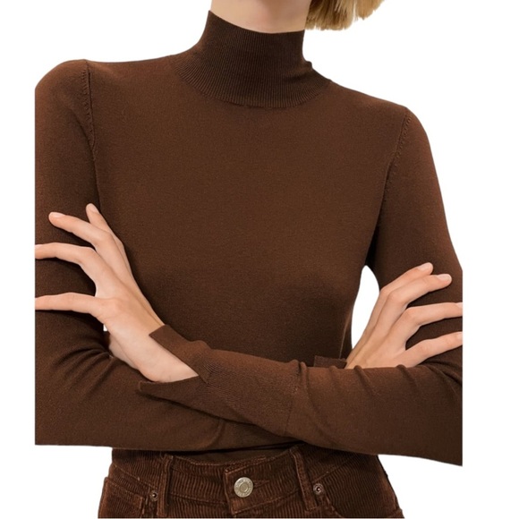Zara Womens Size L Sweater High Collar Neck Turtle Neck Long Sleeve Brown NWT - Picture 9 of 14